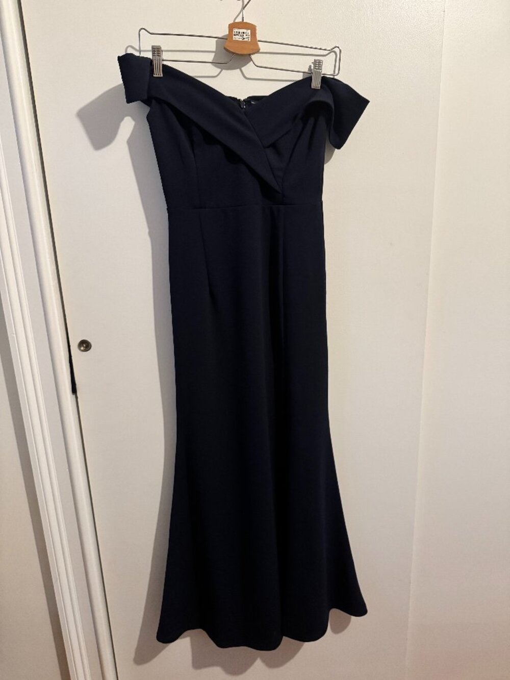 Lulus Song of Love Off the Shoulder Knit Navy Gown, size Small